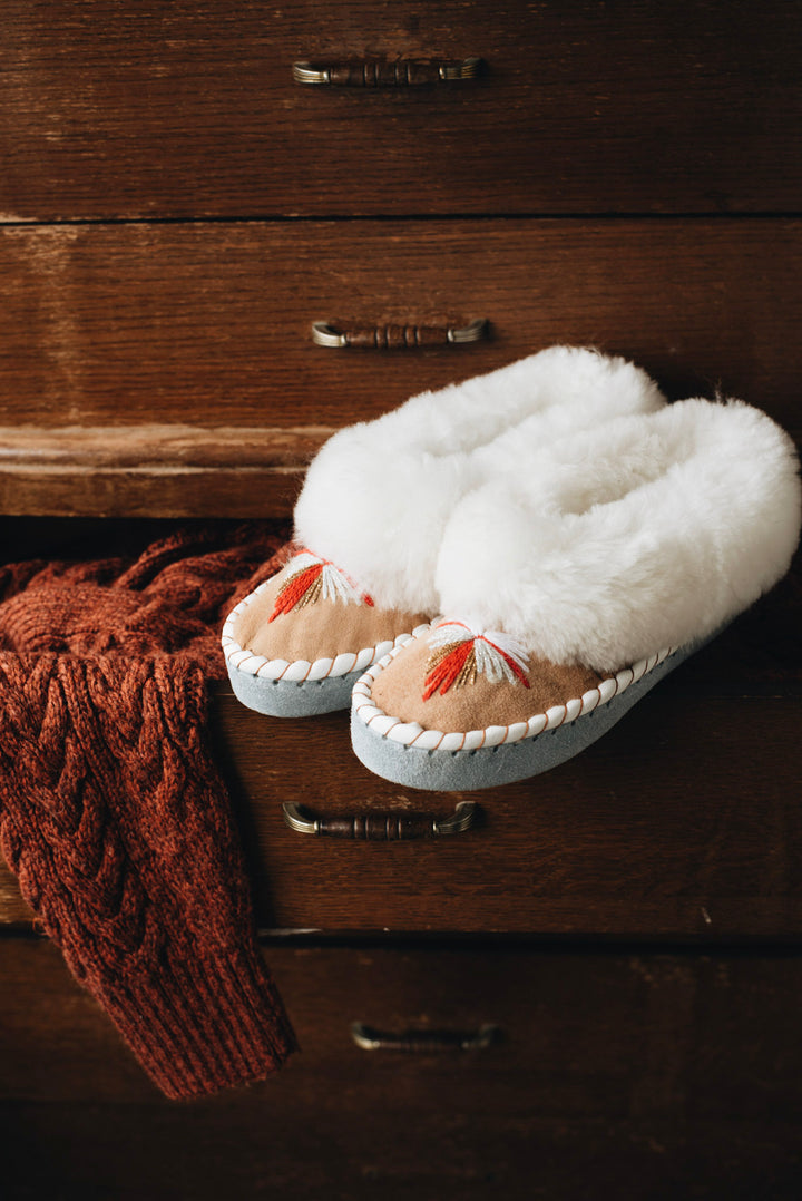 Butterfly White Sheepskin Slippers - ONAIE