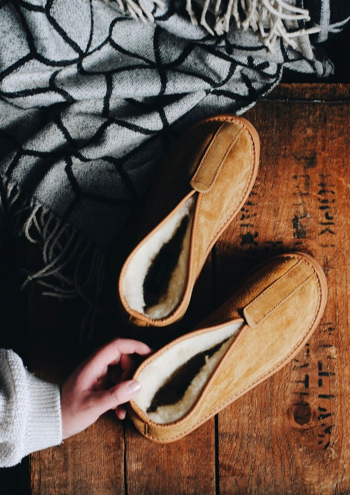 handmade brown wool slipper boots
