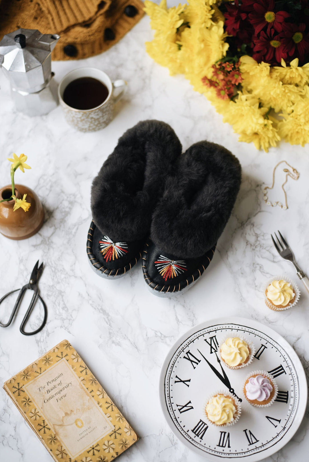 Handmade sheepskin slippers by ONAIE with natural wool lining