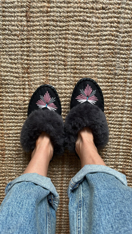 Aubergine Sheepskin Mules - ONAIE