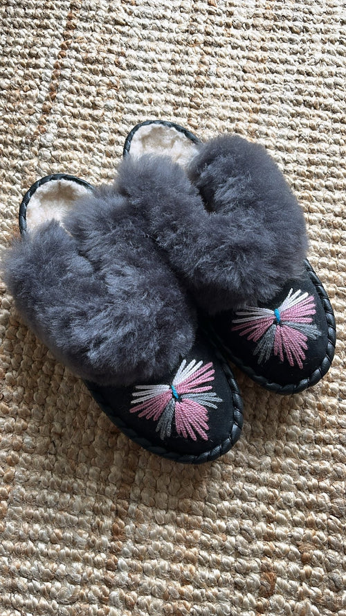 Aubergine Sheepskin Mules - ONAIE