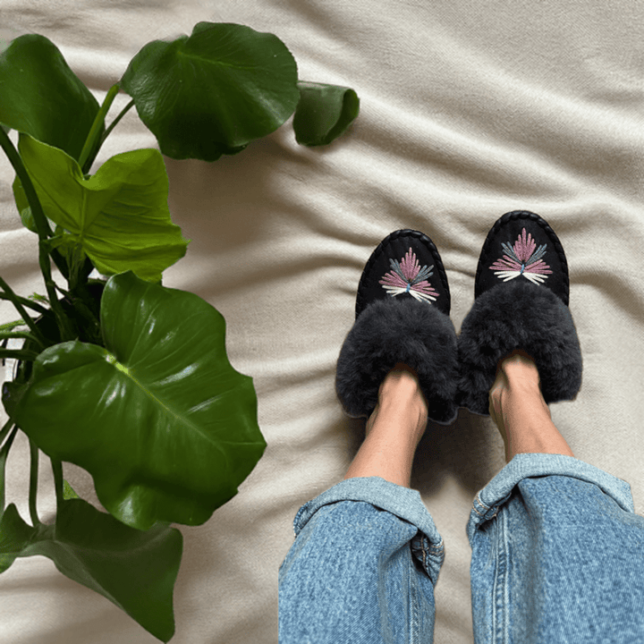 Aubergine Sheepskin Mules - ONAIE