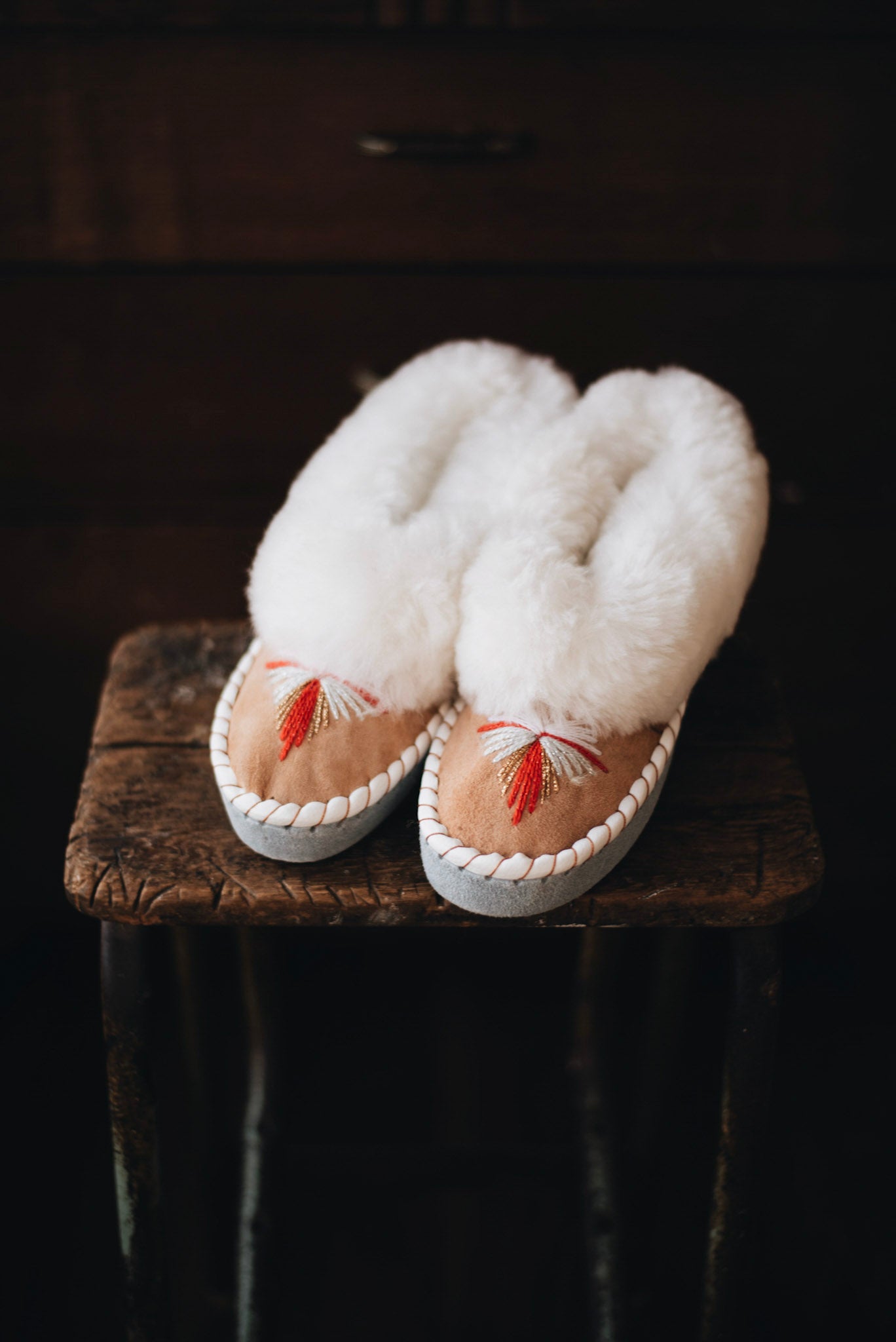 Butterfly White Sheepskin Slippers - ONAIE