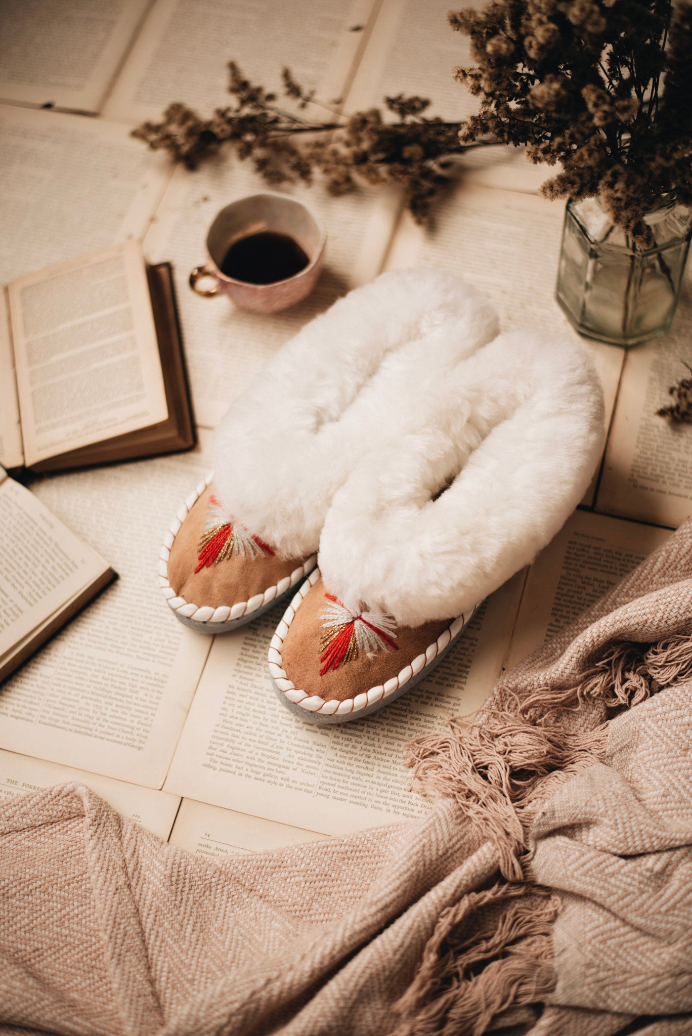 Butterfly White Sheepskin Slippers - ONAIE