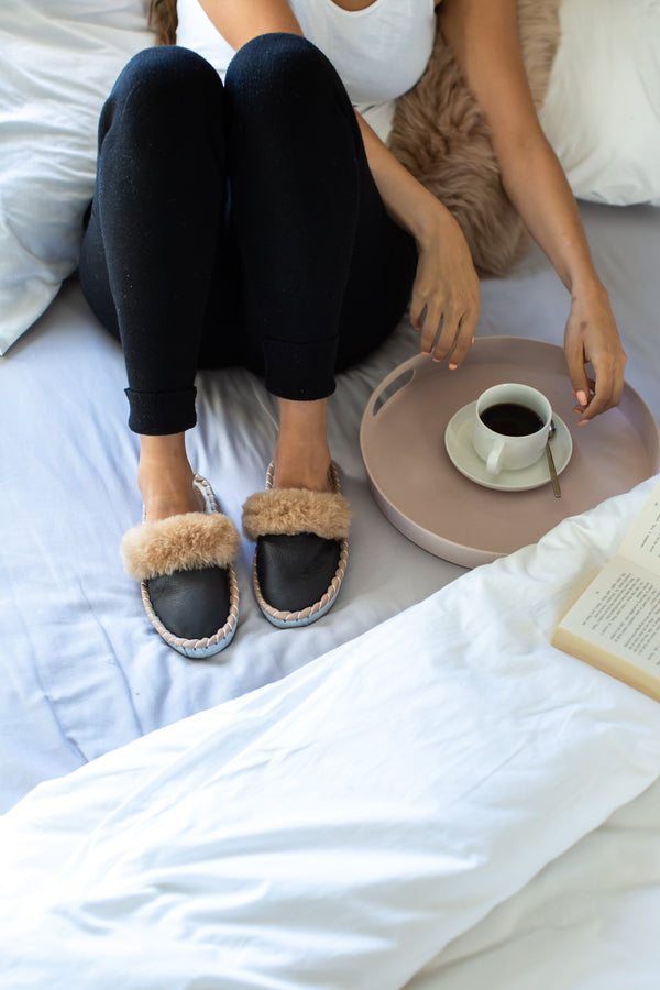 Dark Sheepskin Mule Slippers