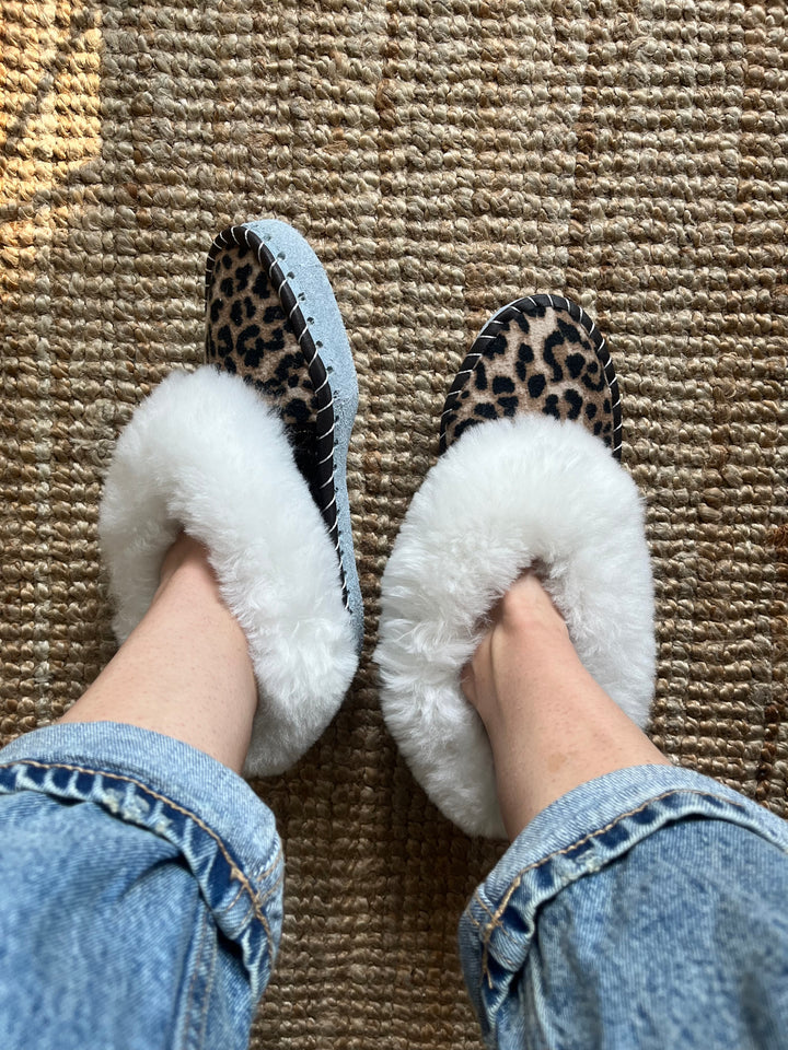 Leopard Print Sheepskin Slippers