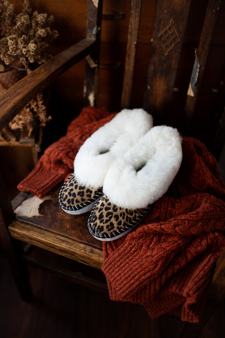 Leopard Print Sheepskin Slippers - ONAIE