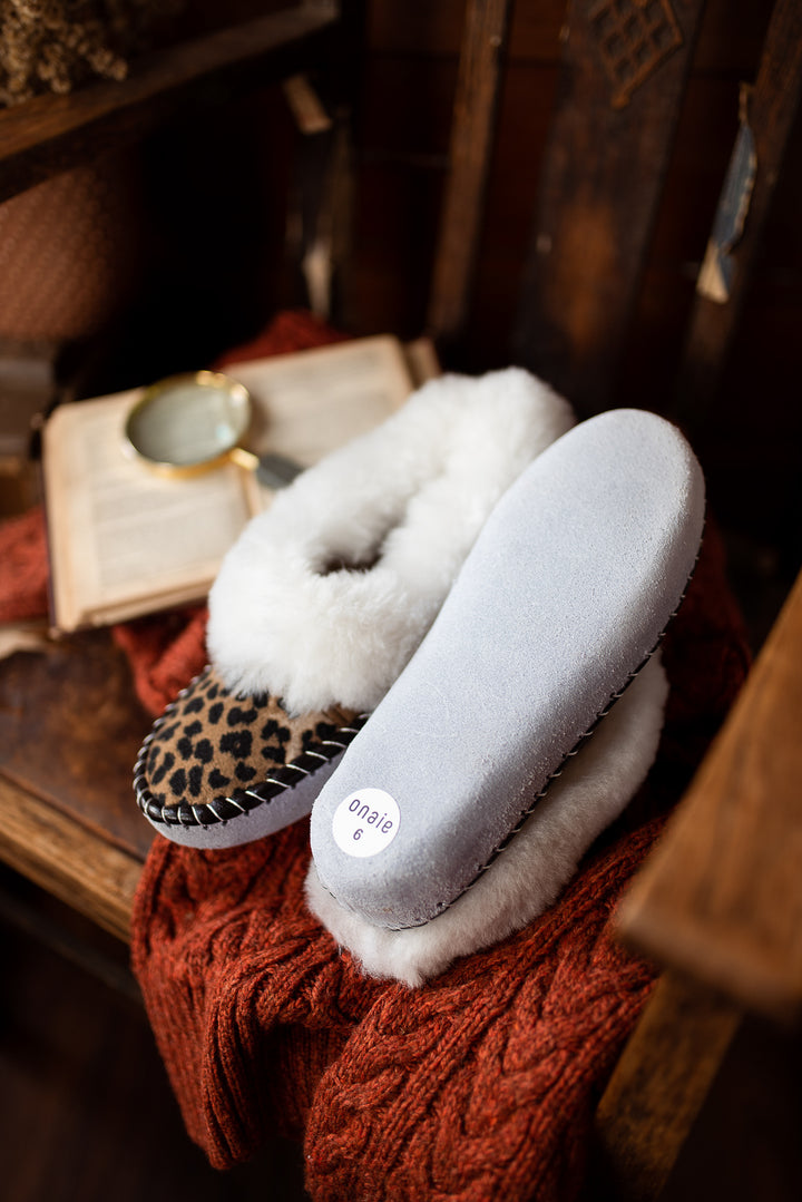 Leopard Print Sheepskin Slippers for women
