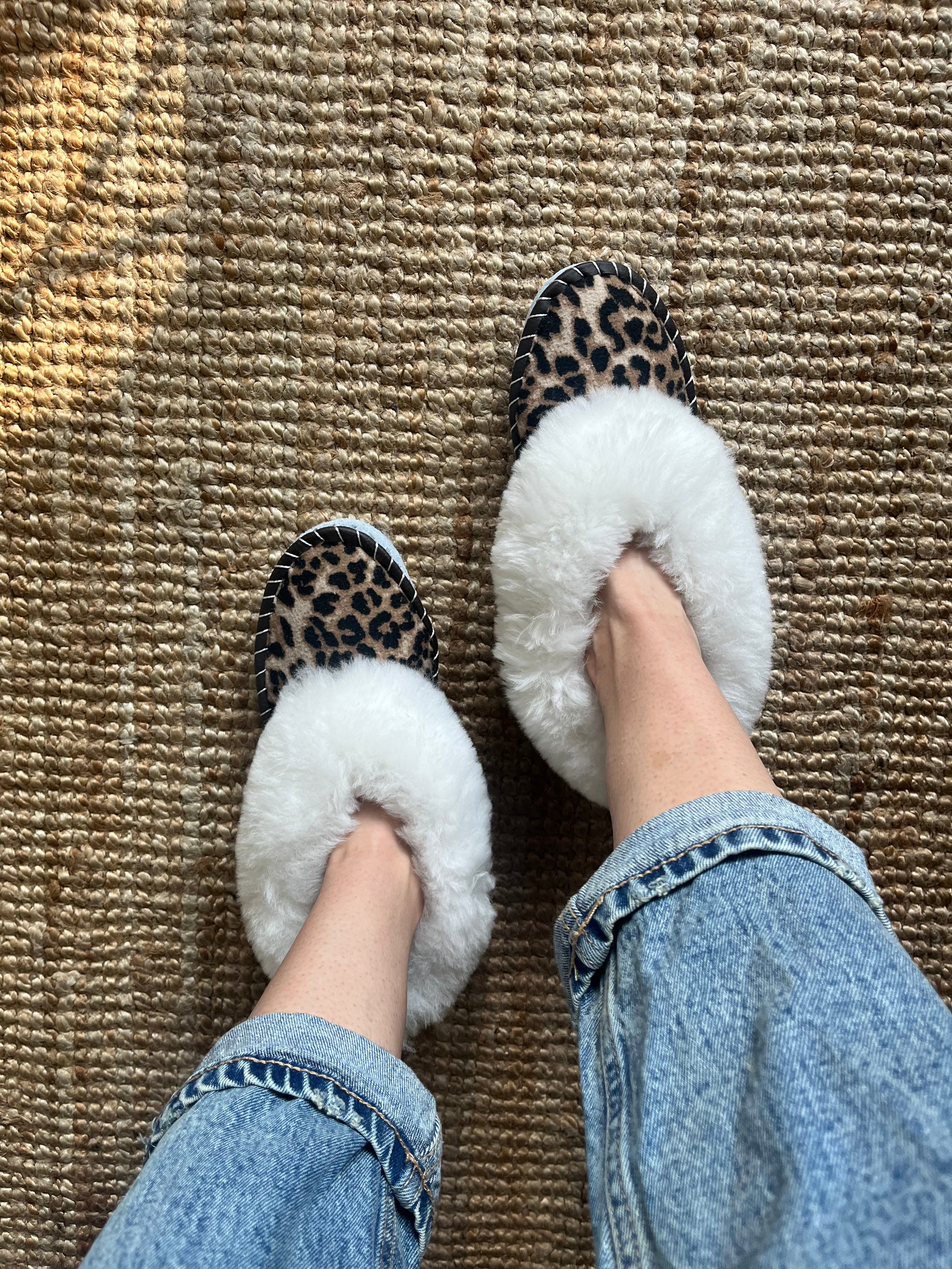 Leopard Print Sheepskin Slippers