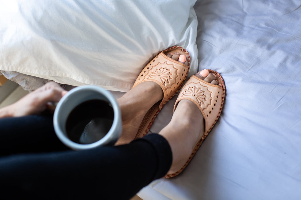 Open Toe Leather Slippers - ONAIE