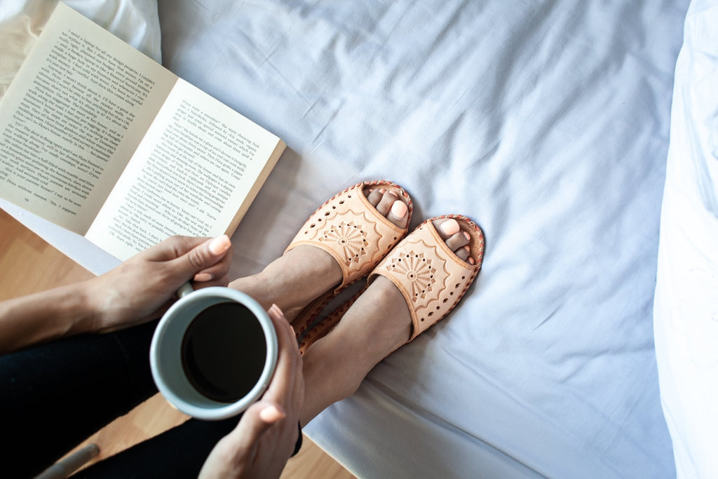 Open Toe Leather Slippers - ONAIE