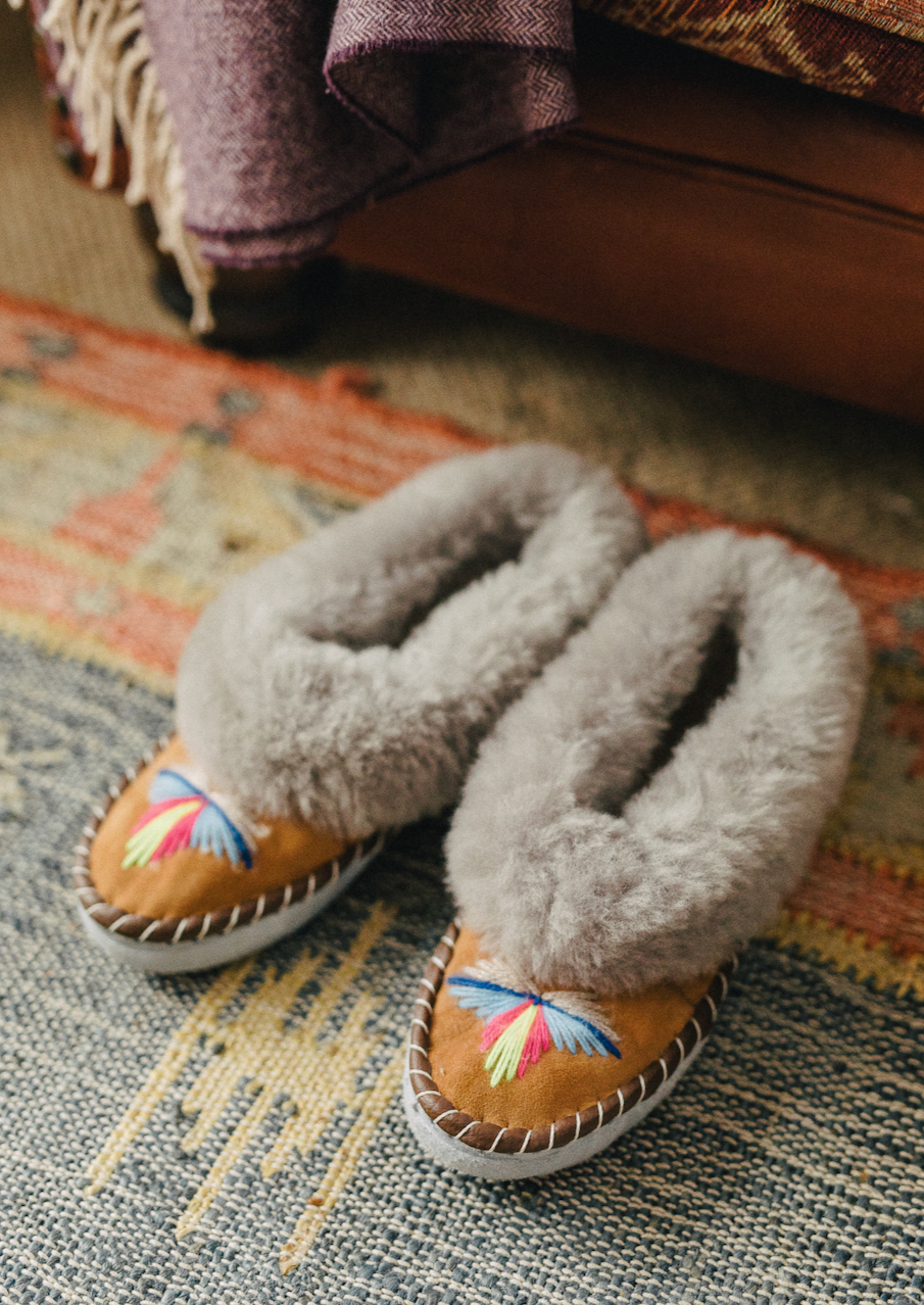 Grey Handmade Sheepskin Slippers