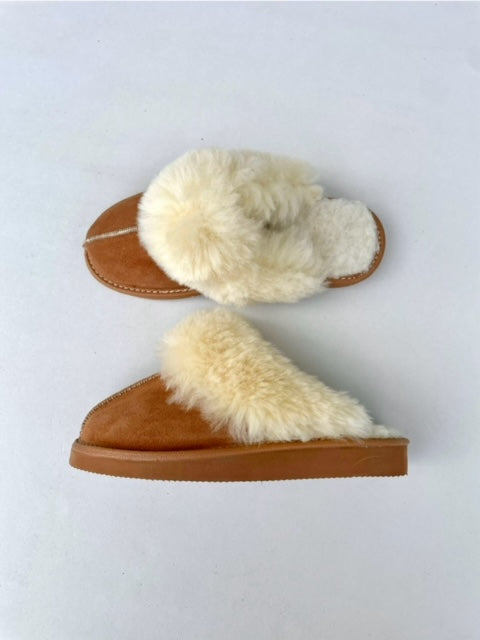 beige wool slippers side view