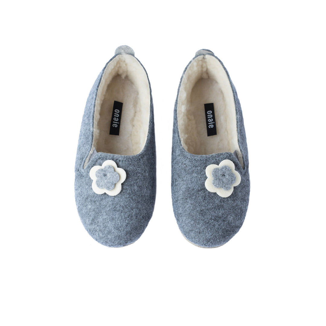 grey felt slippers with flower decoration