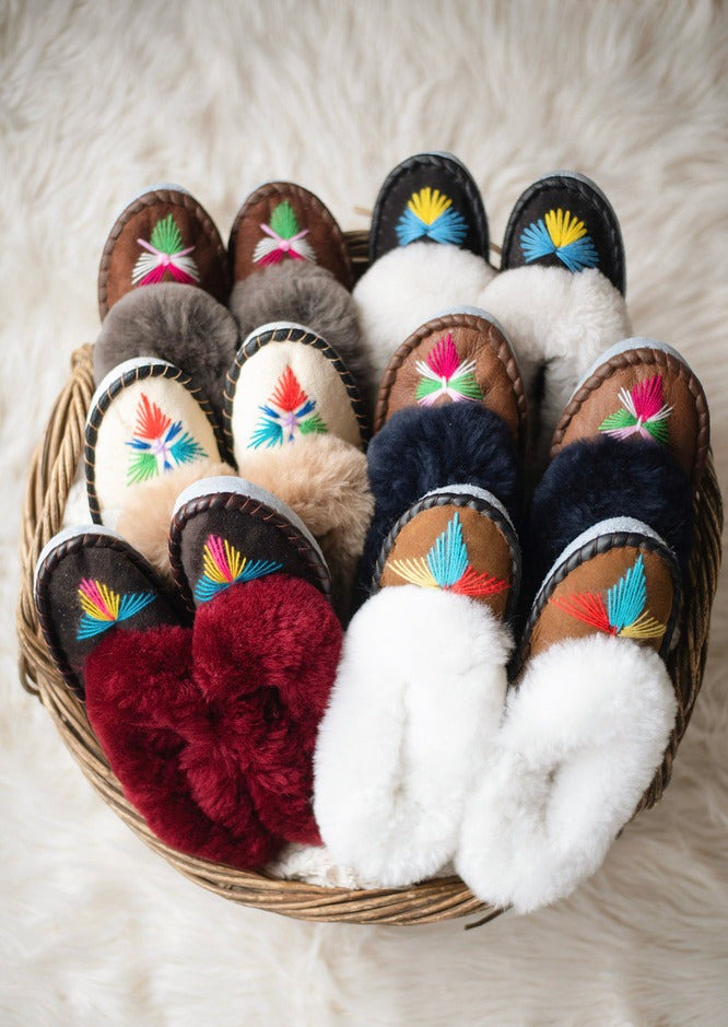 Embroidered hot sale sheepskin slippers