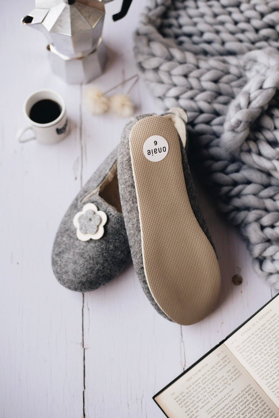 women's flower felt slippers with rubber sole