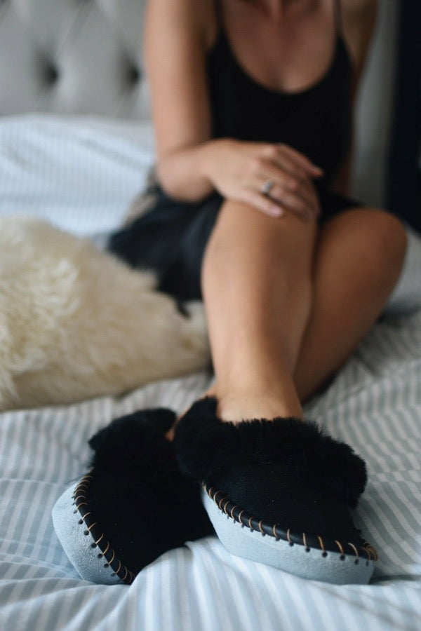 Unisex Black Sheepskin Slippers