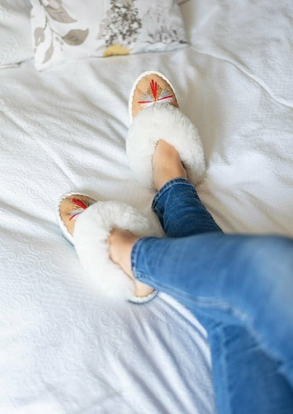 Butterfly White Sheepskin Mule Slippers - ONAIE