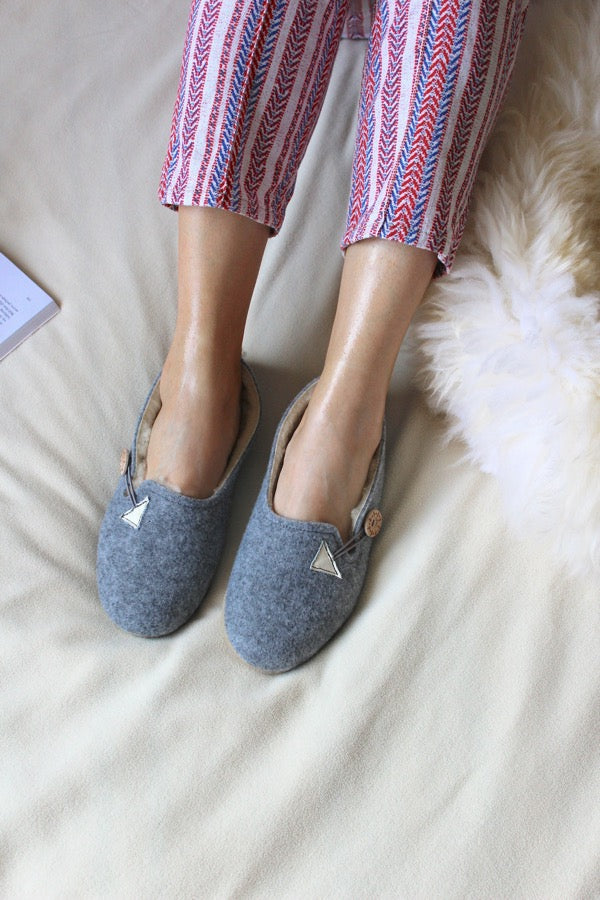 Grey Felt Wool Slippers 
