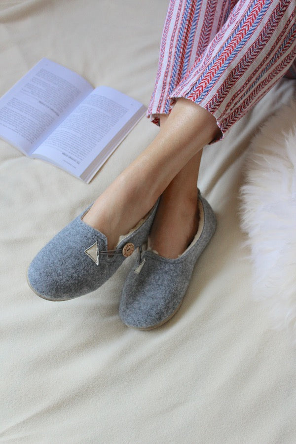 Grey Felt Wool Slippers