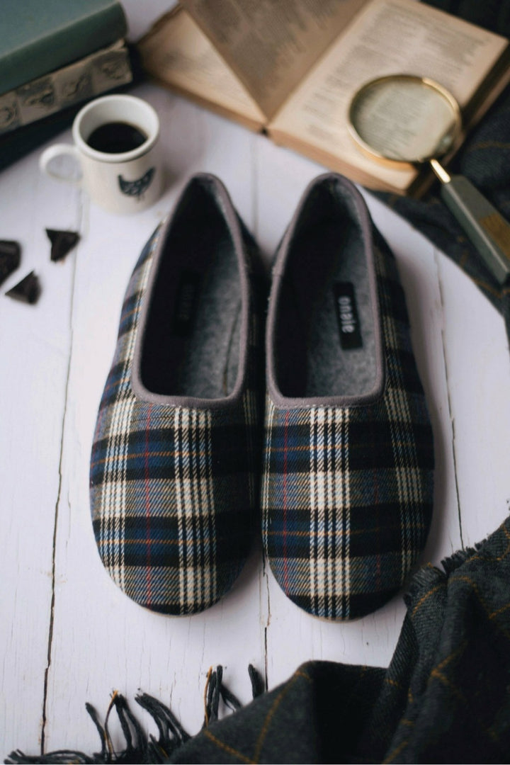 Men's Felt Navy Check Slippers