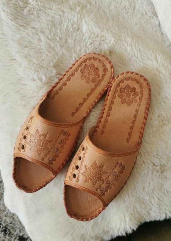 Open Toe Leather Star Mules
