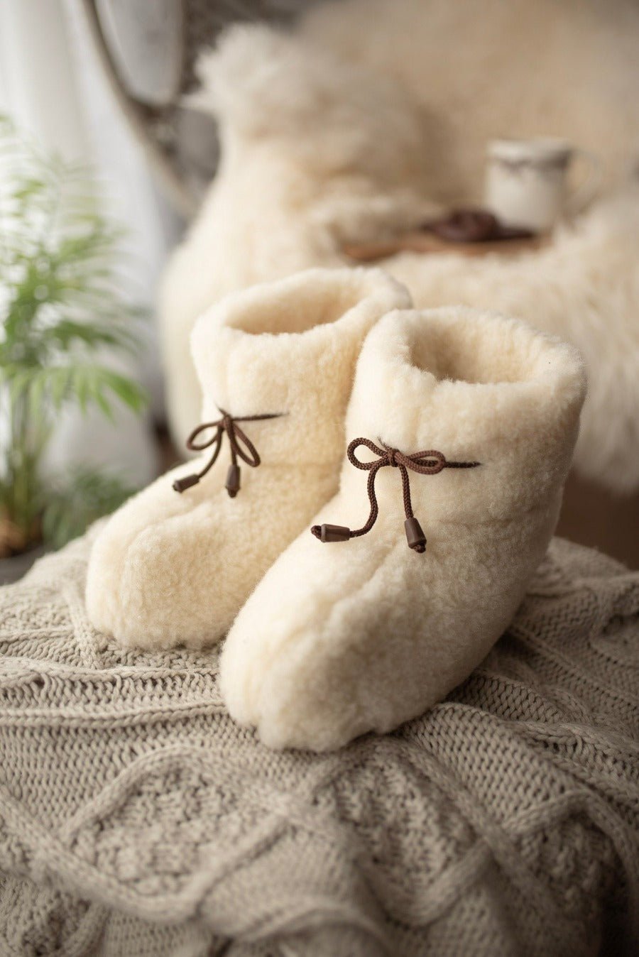 Cream Wool Slipper Boots - ONAIE